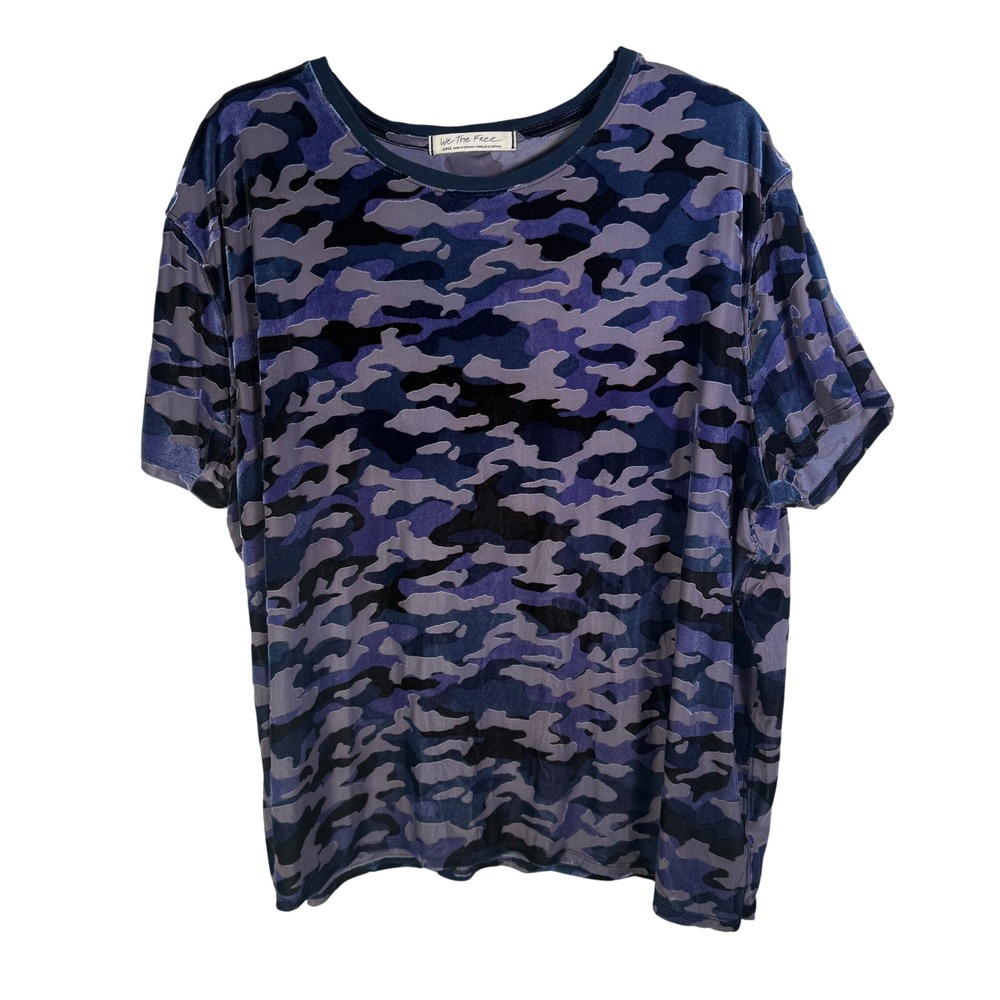 We The Free Free People Blue Camo Velvet Burnout Relaxed Tee Large OB1051200